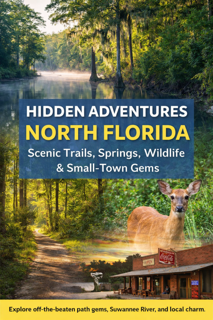 Hidden adventures North Florida featuring scenic Suwannee River views, forest trails, wildlife, and small-town gems.