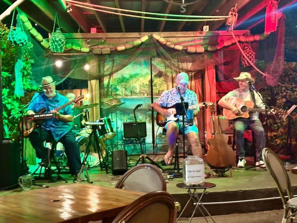 Music By Wally performing live on stage in North Florida, singing and playing guitar during an intimate acoustic show.