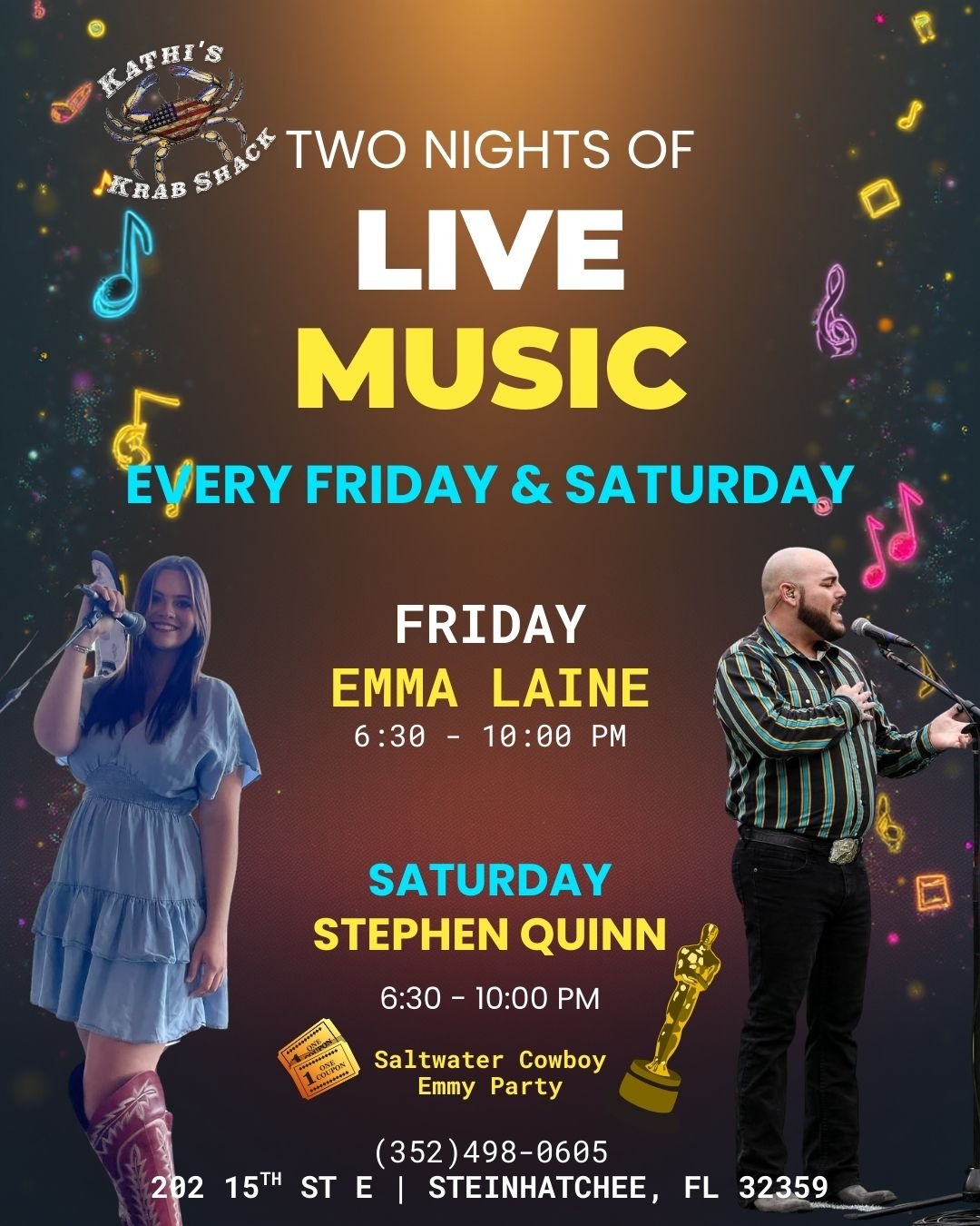 Emma Laine performing live at Kathi’s Krab Shack in Steinhatchee Florida