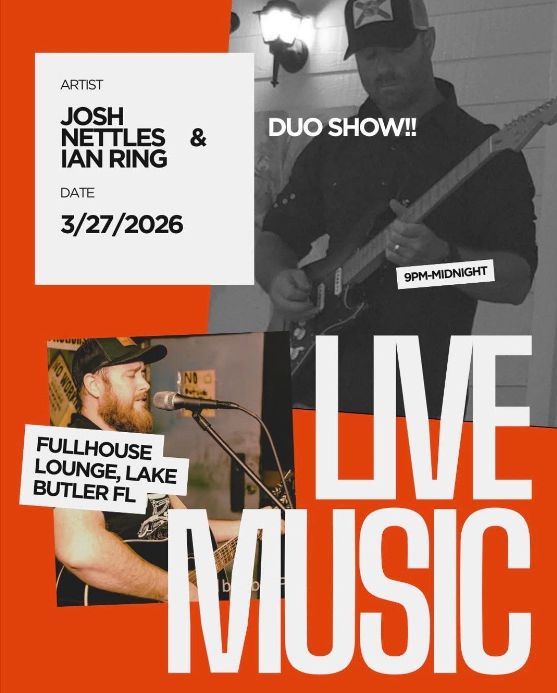 Josh Nettles Duo performing live with Ian Ring in Lake Butler Florida acoustic country music