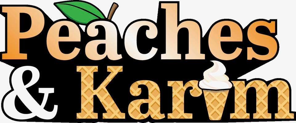 Peaches & Karim official band logo featuring peach-themed lettering and a fun country-style design for North Florida live music performances.